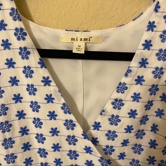 White & Blue Floral Wrap Tie Dress - Picture 4 of 7